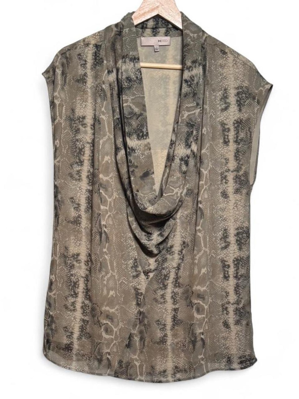 Animal Print Cowl-neck Blouse Snake Print Neutral Beige Large